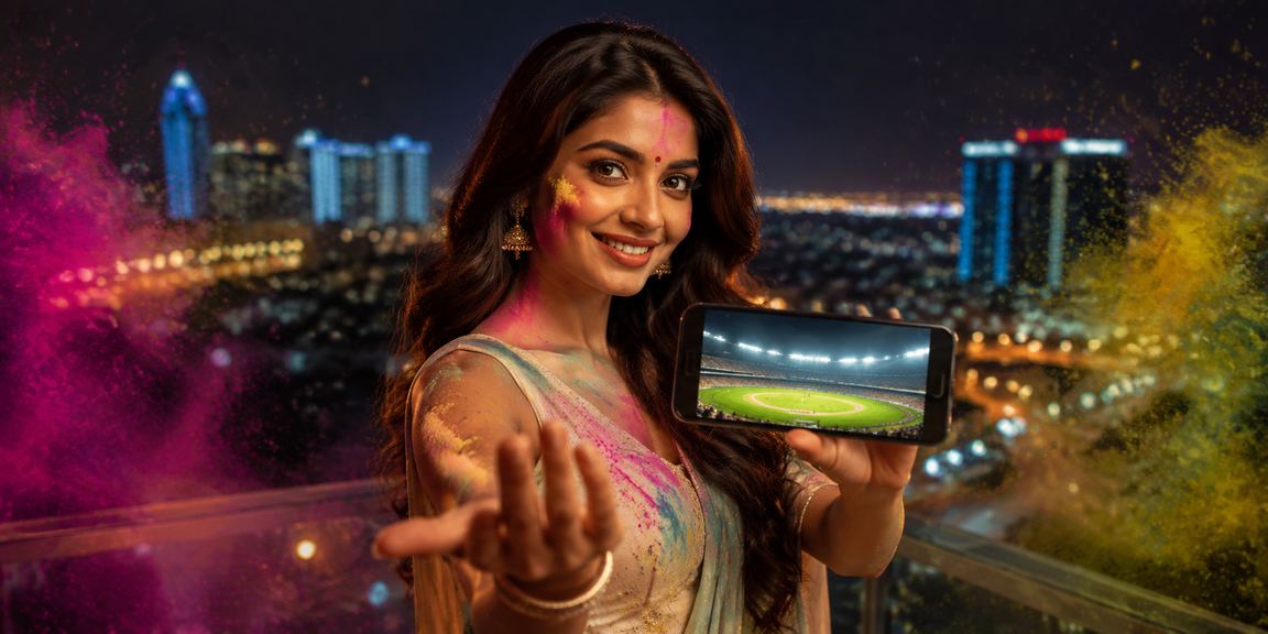 Celebratory scene of Holi festival around India with sports betting theme