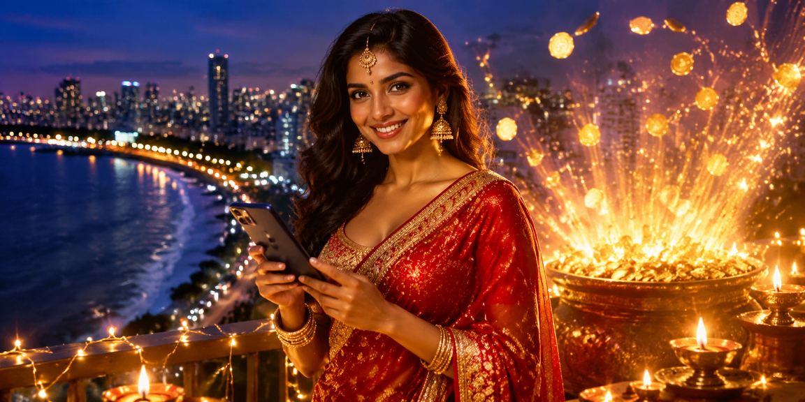 Woman playing Andar Bahar on mobile in Bandra, Mumbai